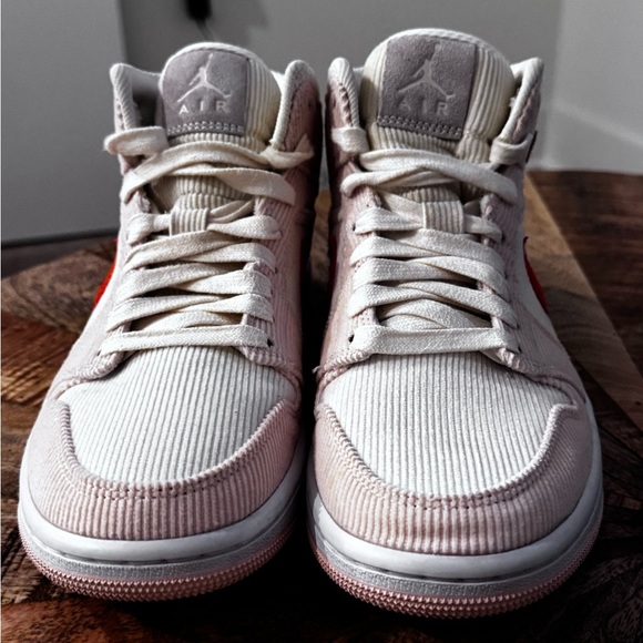 NIKE Air Jordan Mid 1 Women's Corduroy Sneakers - White and Orange - Picture 6 of 15